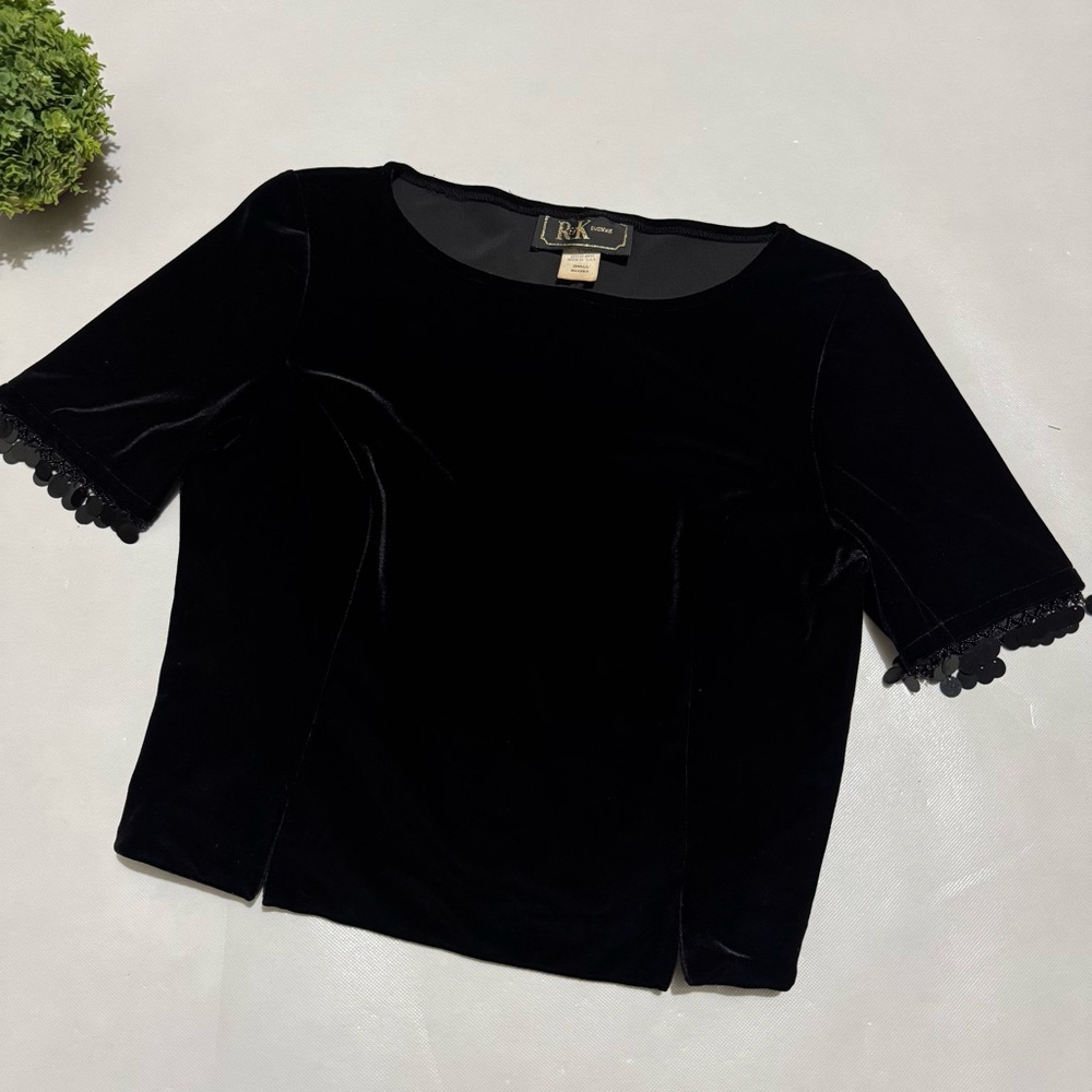 Vintage Black Velvet Sequin Cropped Top Size Small Formal Mon Wife Prom Gothic